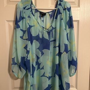 Lane Bryant Blue and Green Floral Tunic Size 26/28
